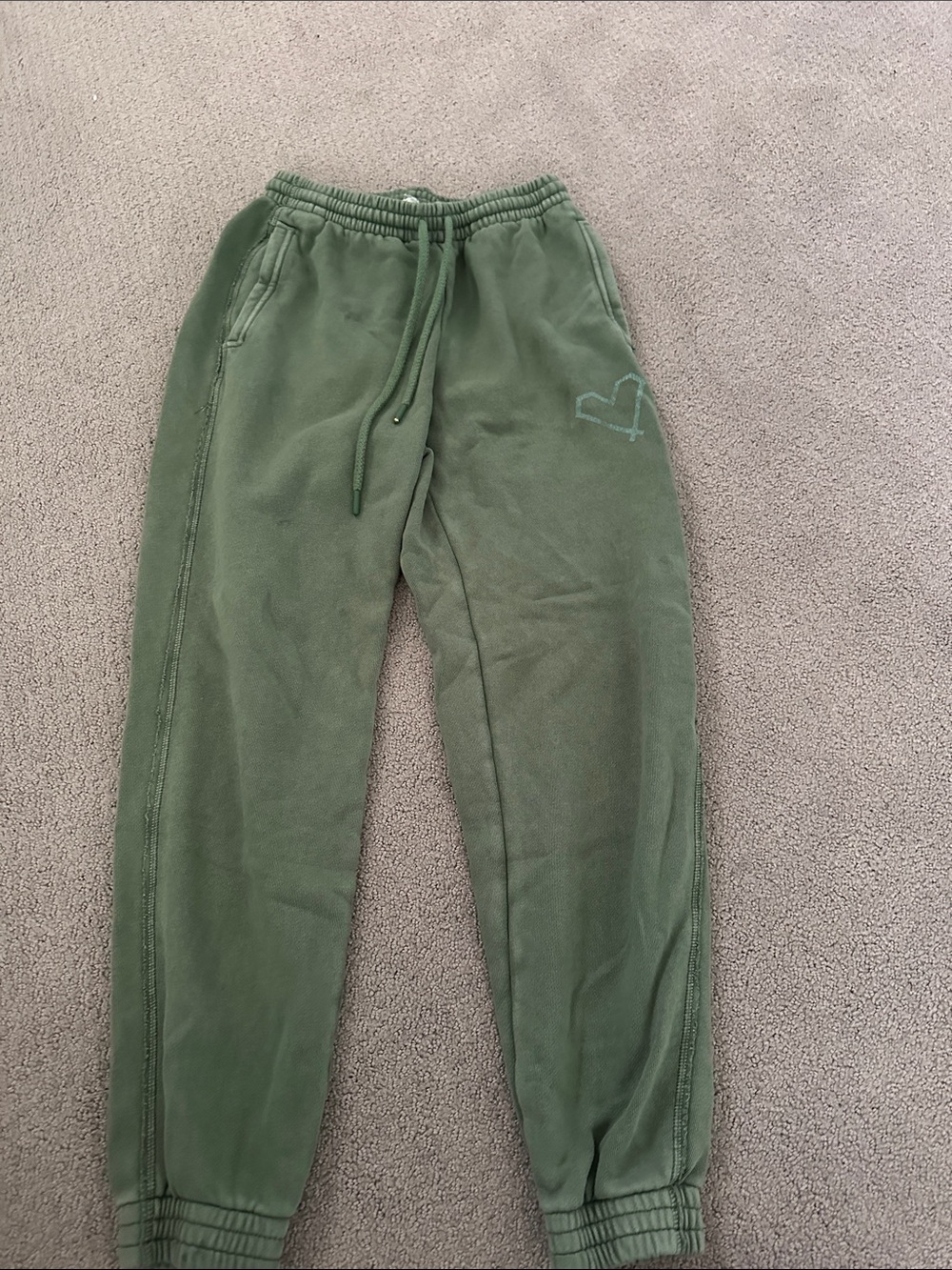 aerie Green Heart-Embroidered Jogger Sweatpants
